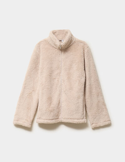 Veste effet polaire col montant gris clair femme