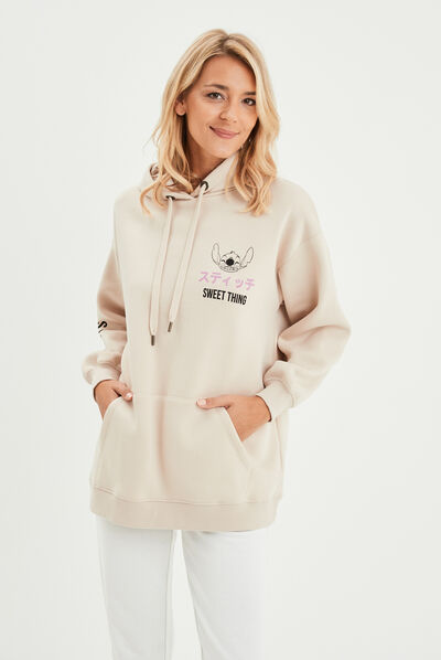 Sweat à capuche hoodie oversize Stitch sable femme