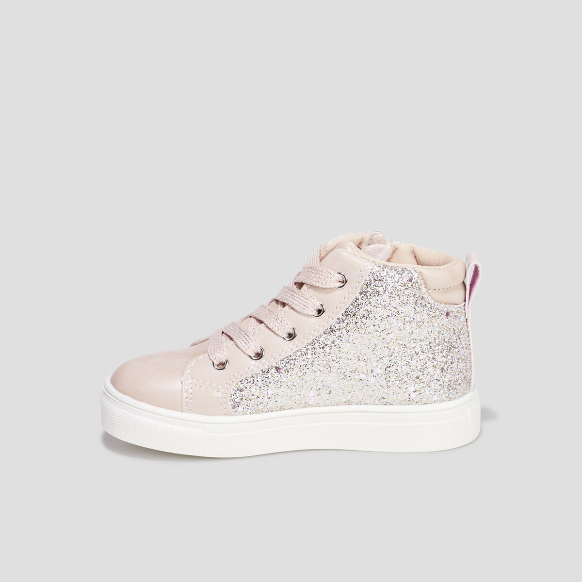 Baskets montantes pailletées zippées rose fille