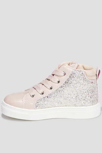 Baskets montantes pailletées zippées rose fille