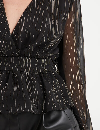 Blouse cintrée col cache-coeur noir femme