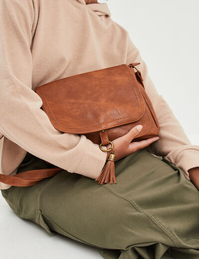 Sac besace en bandoulière marron cognac femme