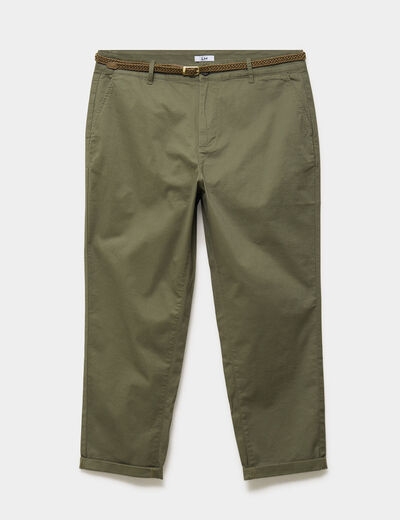Pantalon chino taille haute coton vert kaki femme grande taille