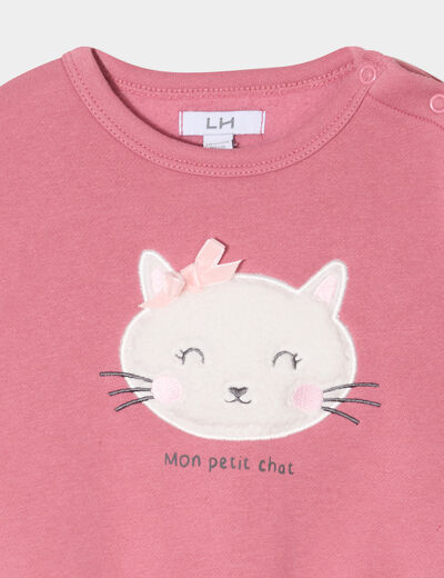 Sweat manches longues épaule boutonnée vieux rose bébé fille