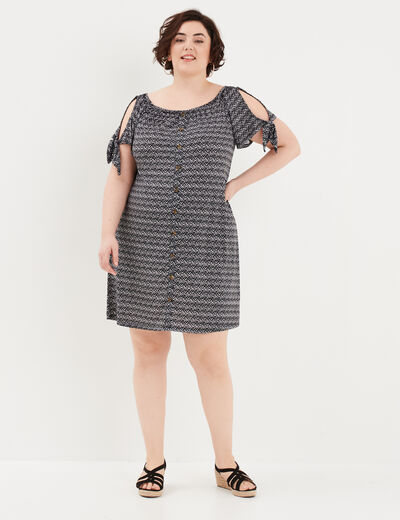 Robe courte évasée fluide boutonnée ecru femme grande taille