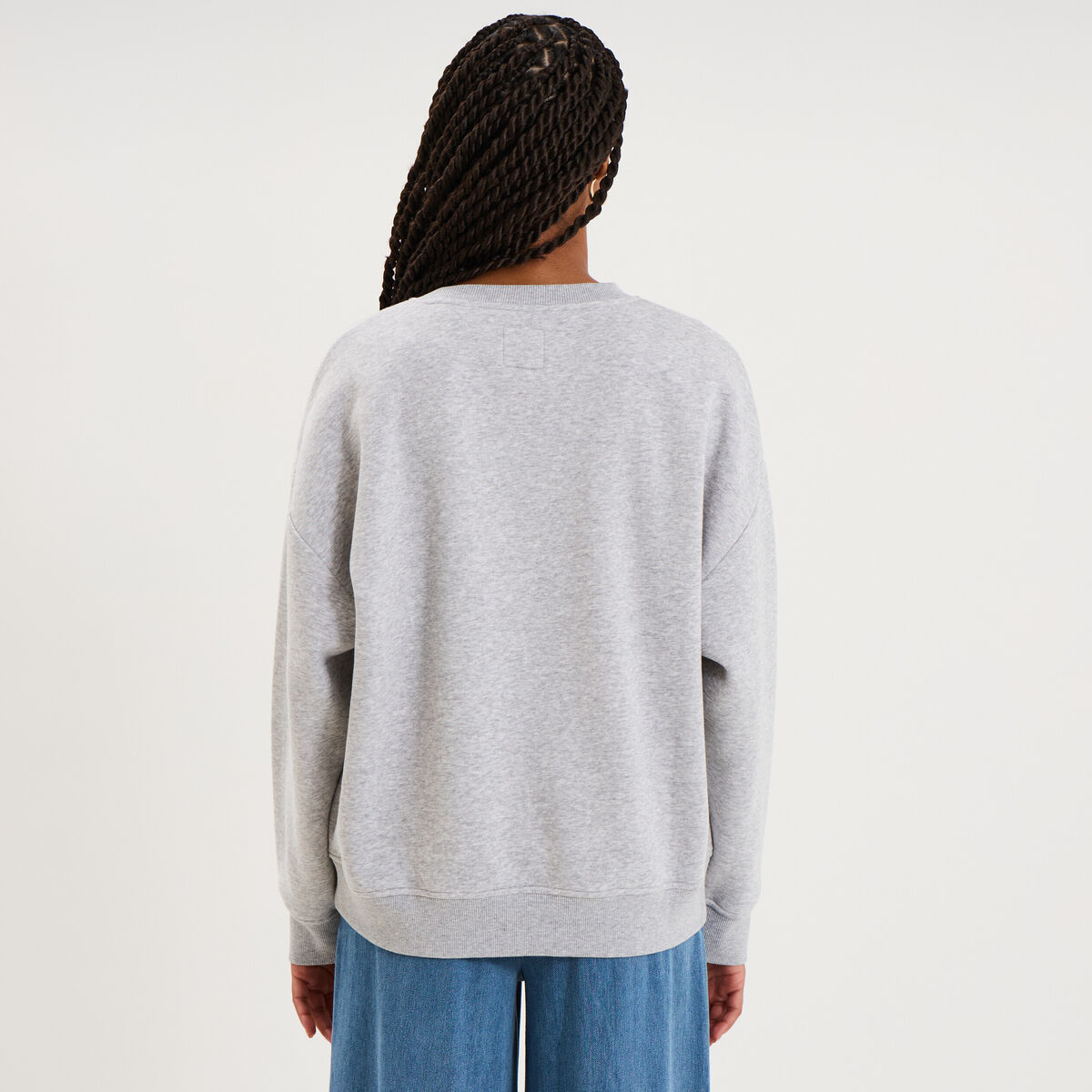 Sweat col rond logo oversize gris clair femme