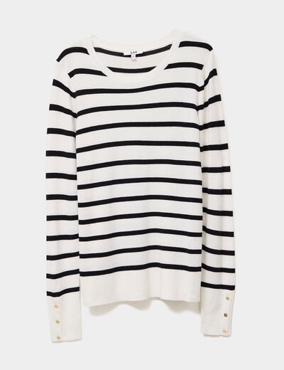 Pull col rond boutons aux poignets ecru femme