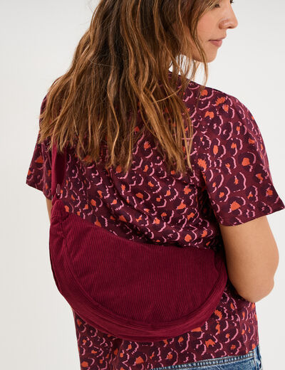 Sac banane effet velours c&ocirc;tel&eacute; bordeaux femme