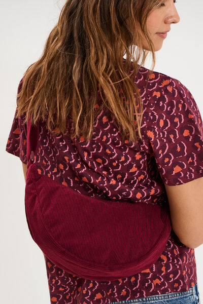 Sac banane effet velours c&ocirc;tel&eacute; bordeaux femme