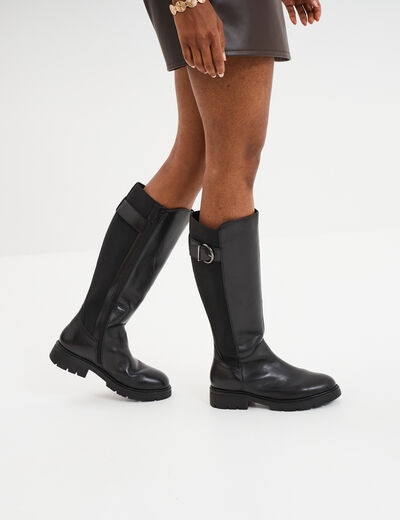 Bottes en cuir avec boucles noir femme
