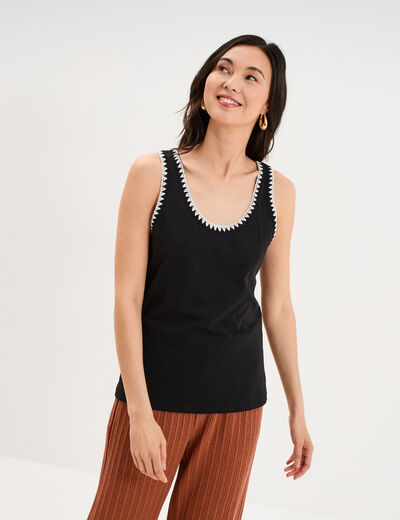 D&eacute;bardeur cintr&eacute; avec broderie coton noir femme