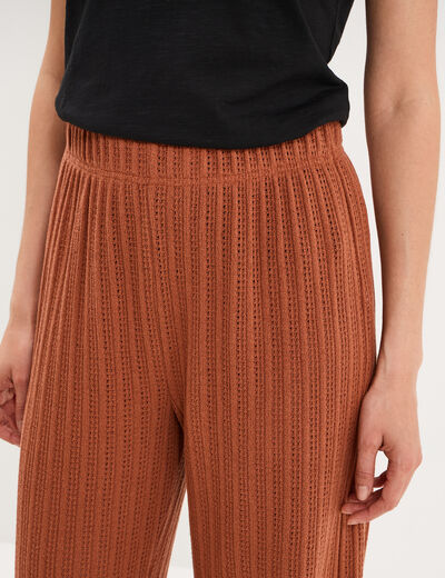 Pantalon large effet crochet &eacute;lastiqu&eacute; camel femme