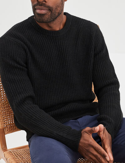 Pull col rond à manches longues noir homme