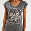 T-shirt coton col en V manches courtes gris anthracite femme