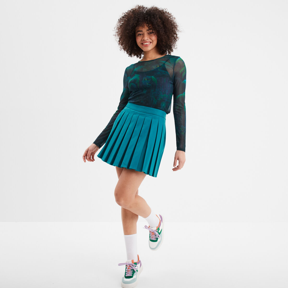 Jupe courte pliss&eacute;e vert &eacute;meraude femme