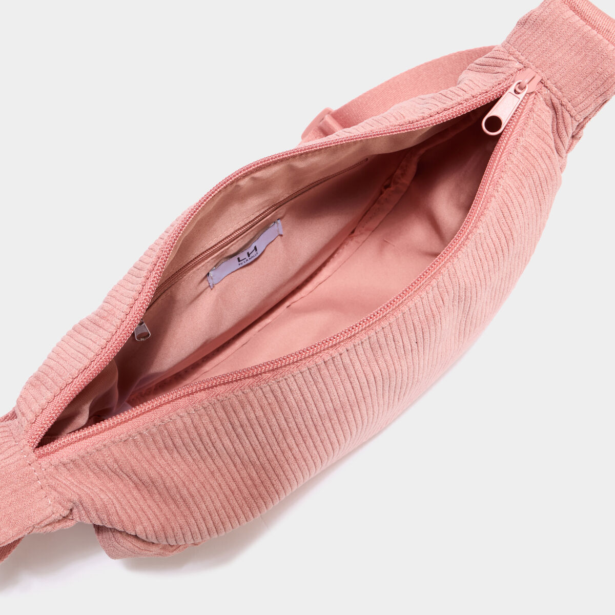 Sac banane effet velours c&ocirc;tel&eacute; vieux rose femme