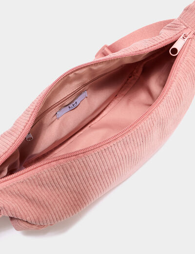 Sac banane effet velours c&ocirc;tel&eacute; vieux rose femme