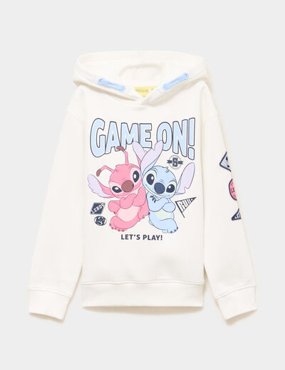 Sweat hoodie droit Stitch ivoire fille