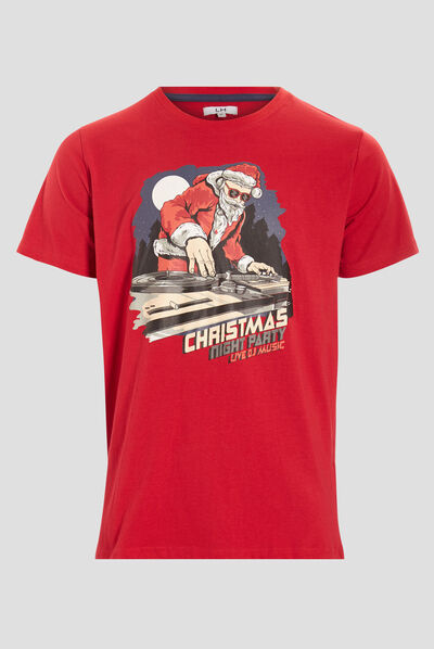 T-shirt de Noël manches courtes rouge homme