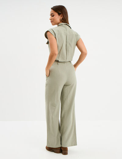 Combinaison pantalon ceinturée vert kaki femme
