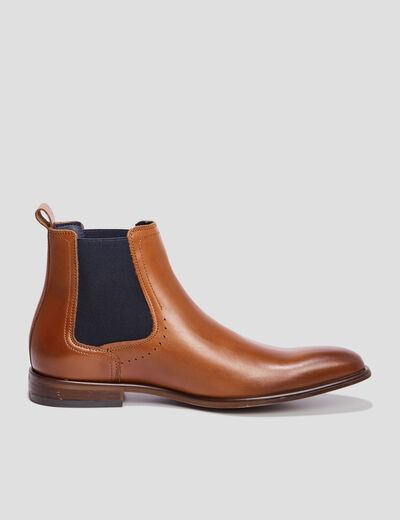 Boots chelsea en cuir marron cognac homme