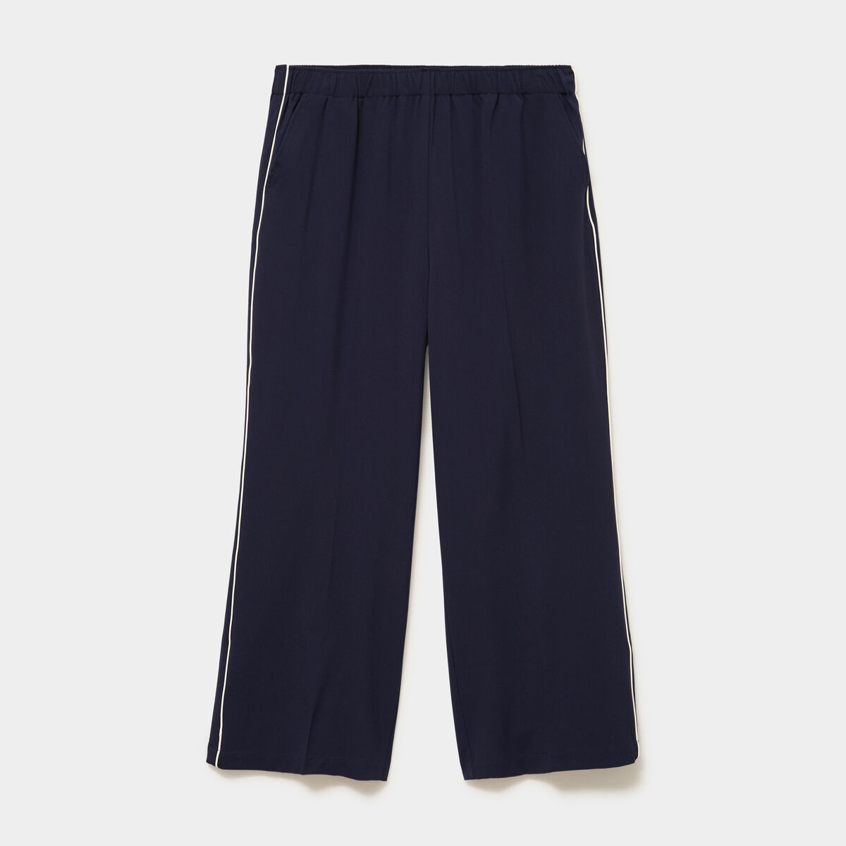 Pantalon large taille &eacute;lastiqu&eacute;e bleu fonc&eacute; femme grande taille