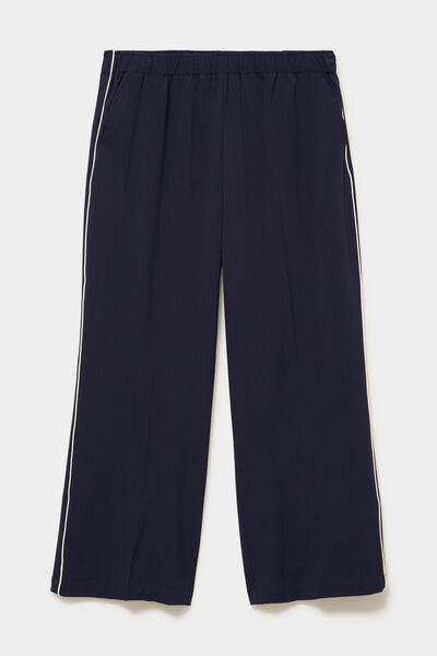 Pantalon large taille &eacute;lastiqu&eacute;e bleu fonc&eacute; femme grande taille