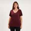 T-shirt manches courtes col V violet fonc&eacute; femme grande taille