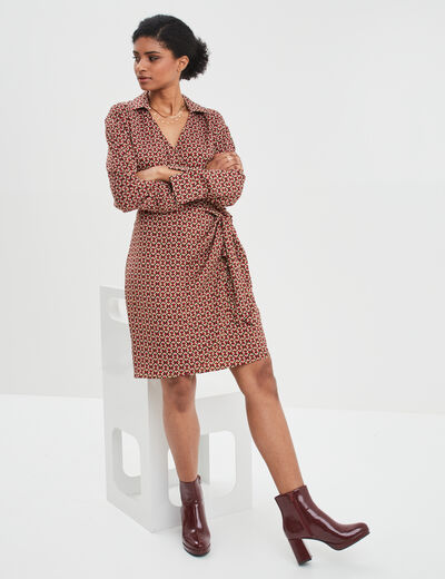 Robe col cache-coeur avec noeud rose fushia femme