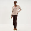 Pull col en V manches longues beige femme
