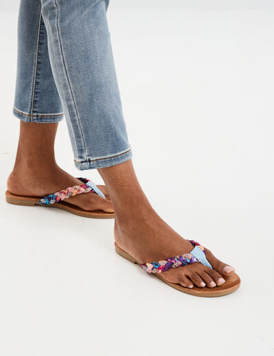 Mules plates d&eacute;tails foulard bleu femme
