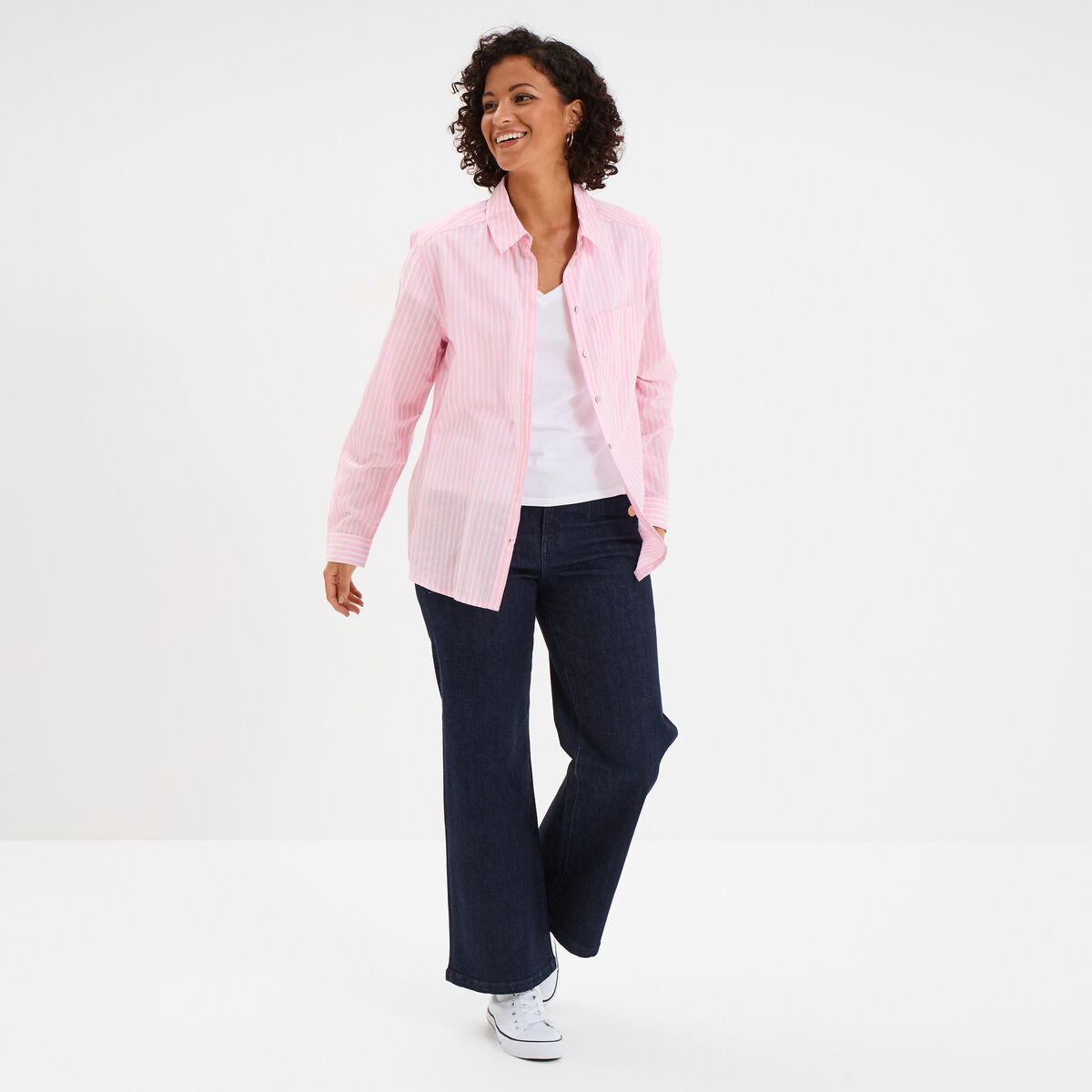 Chemise manches ajustables 1 poche coton rose femme