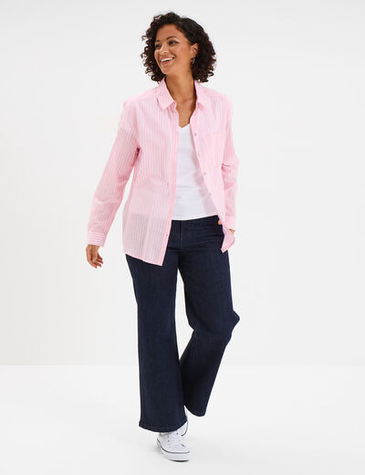 Chemise manches ajustables 1 poche coton rose femme