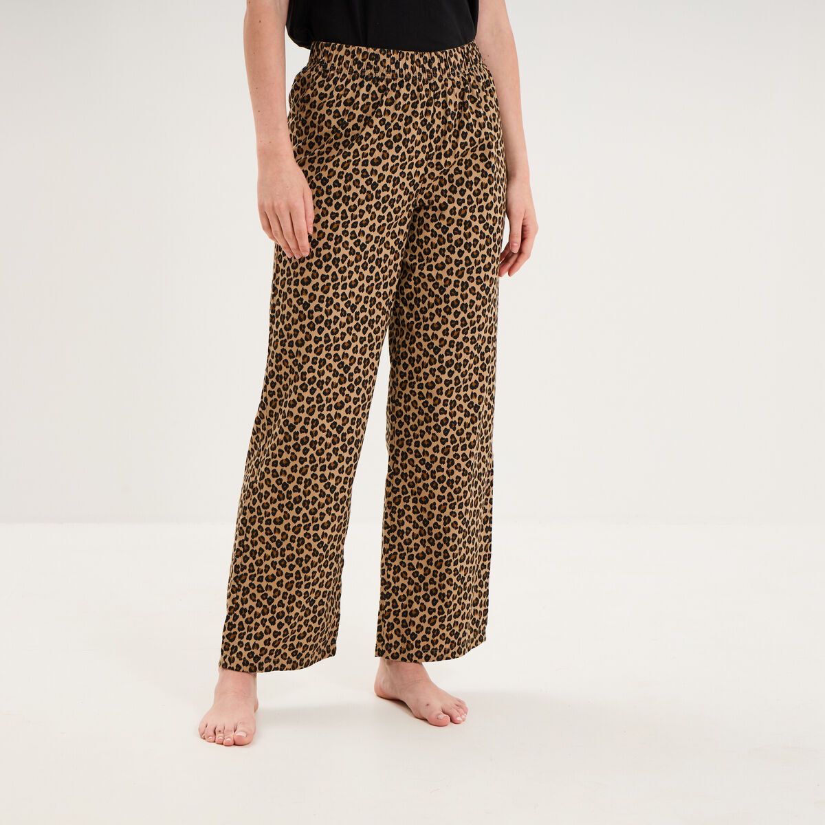 Pantalon de pyjama droit coton beige femme
