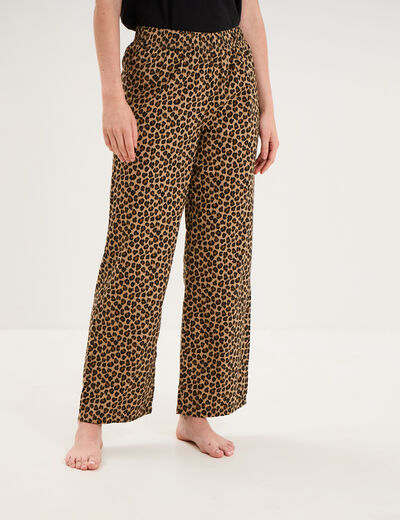 Pantalon de pyjama droit coton beige femme