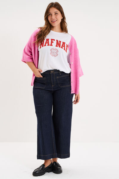 Jean large cropped poches plaqu&eacute;es denim brut femme grande taille