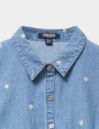Robe en jean brod&eacute;e coton longueur genou denim double stone fille