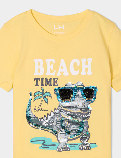T-shirt sequins réversibles coton jaune clair garçon