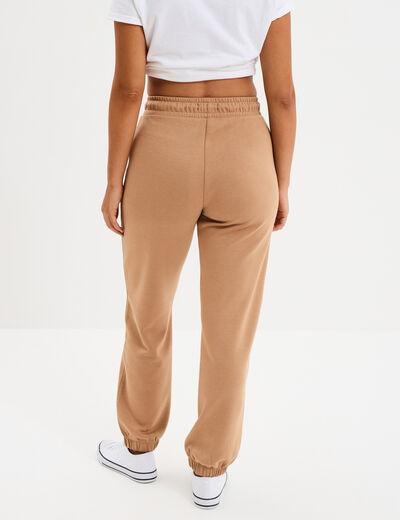 Pantalon de jogging large élastiqué taupe femme