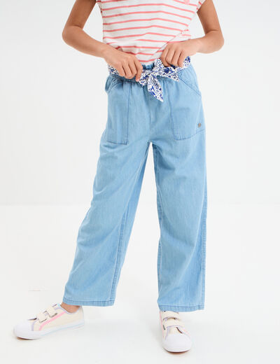 Jeans large ceinture foulard denim double stone fille
