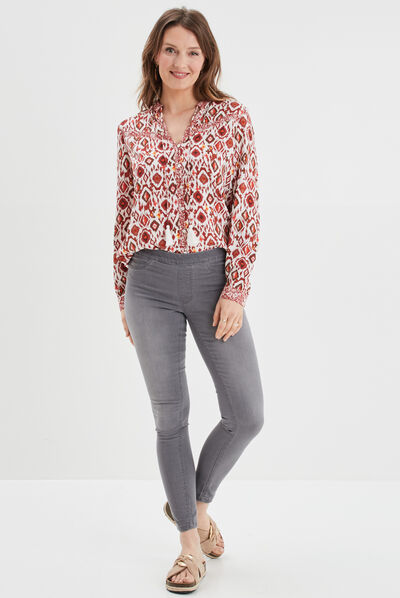 Chemise col cordons à pampilles multicolore femme
