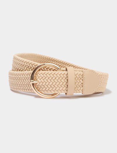 Ceinture tress&eacute;e avec boucle ronde sable femme