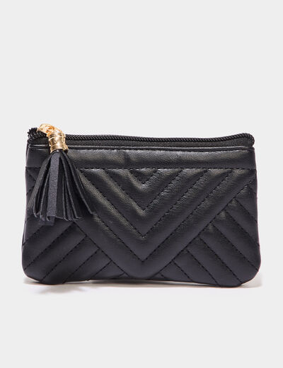 Porte-monnaie matelassé noir femme