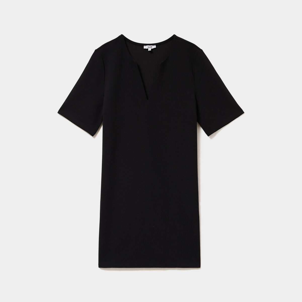 Robe courte col en V manches courtes noir femme
