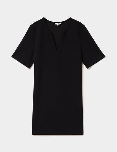 Robe courte col en V manches courtes noir femme