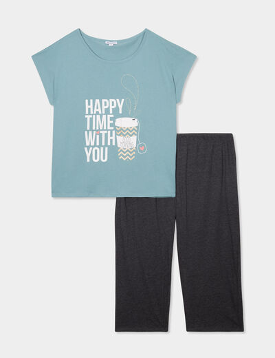 Ensemble pyjama corsaire coton gris foncé femme grande taille