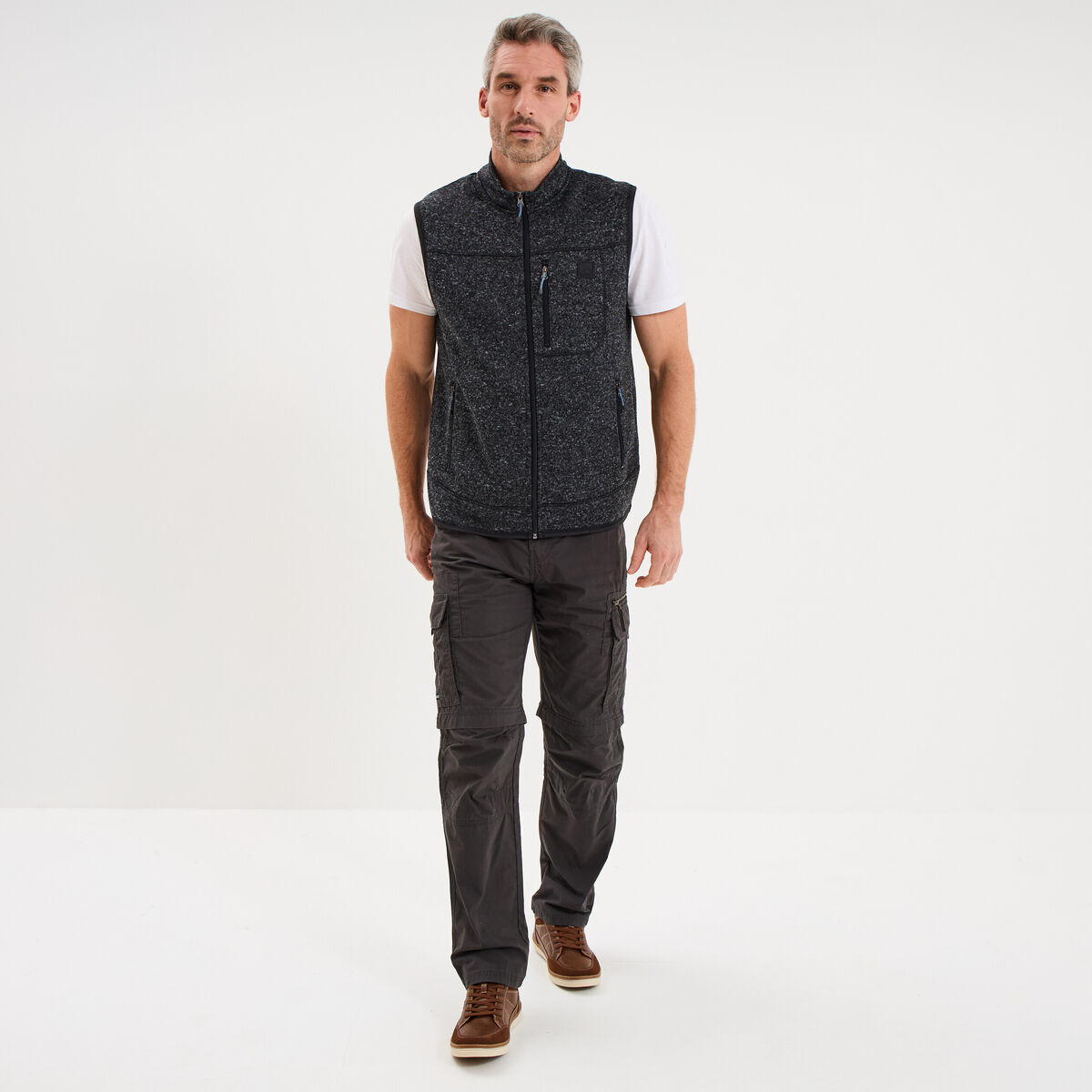 Pantalon cargo 2-en-1 modulable bermuda gris fonc&eacute; homme