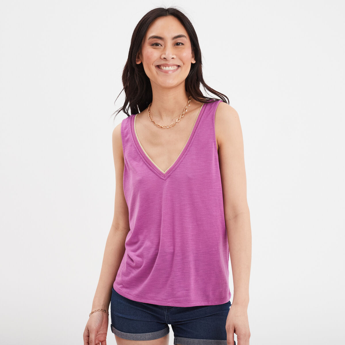 Débardeur col en V bretelles larges violet femme