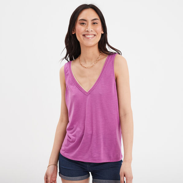 Débardeur col en V bretelles larges violet femme