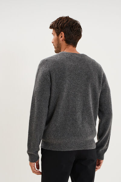 Pull droit col en V manches longues gris homme
